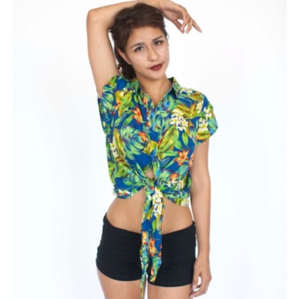 Tropical 80s style button up with tie up.